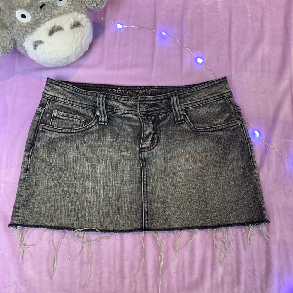 Refuge Black Distressed Denim Skirt